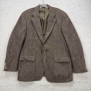 Harris Tweed Blazer Jacket Men 46 Brown Herringbone Sport Coat Jacket John Weitz